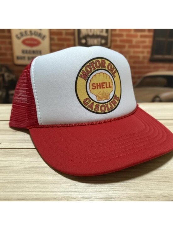 Vintage Shell Gasoline Hat Motor Oil Racing Trucker Cap Retro Snapback Red New N